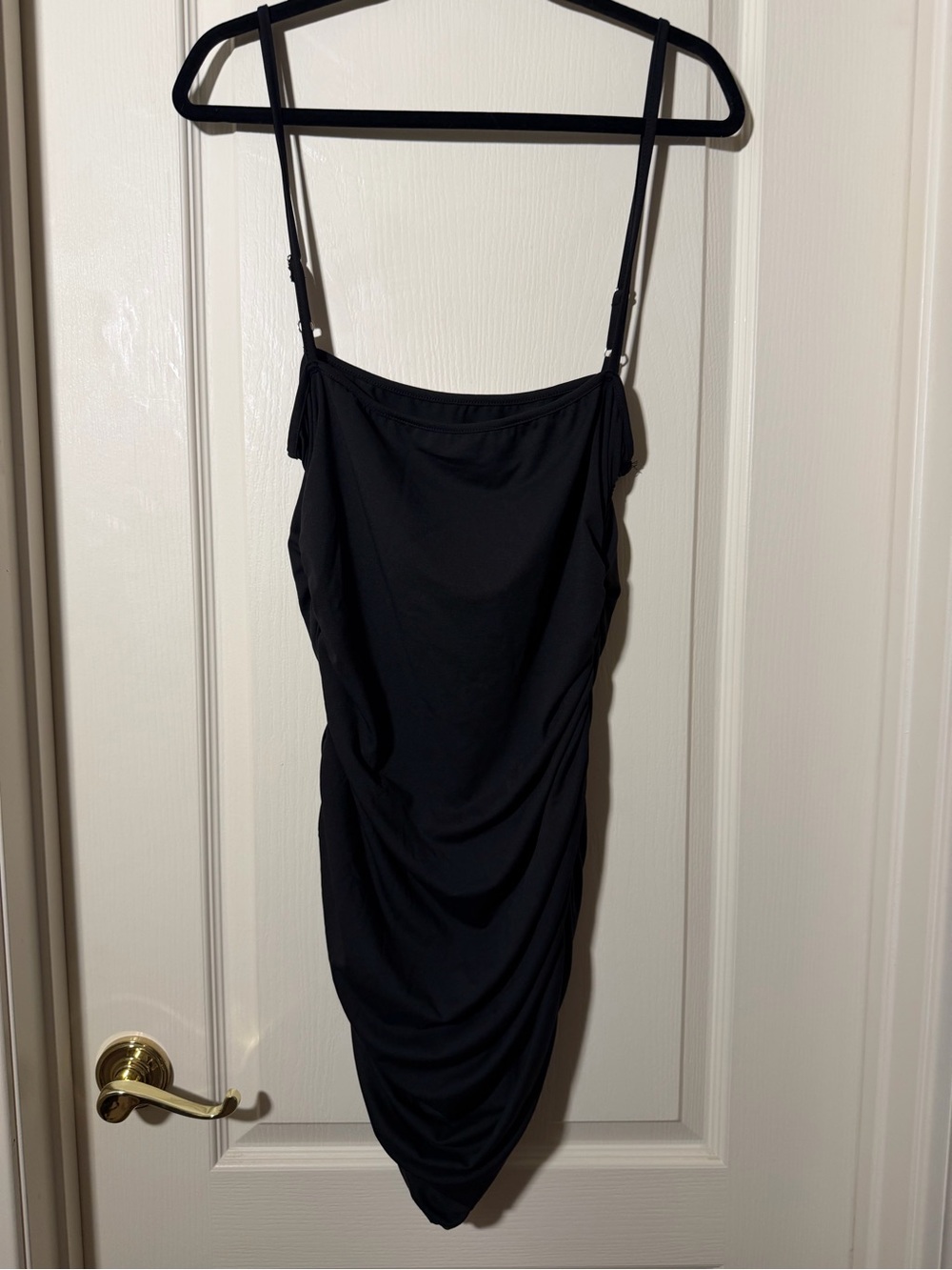 Classic Black Ruched Slip Dress - Women's